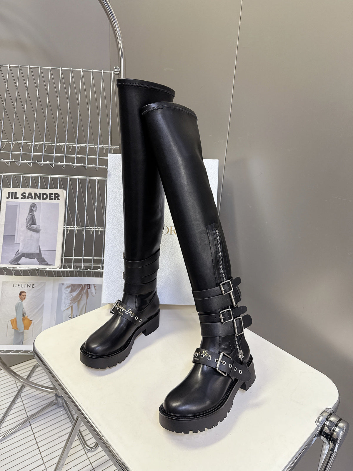 DIOR D-FIGHT BOOT 25S IN BLACK CALFSKIN WITH SILVER HARDWARE
